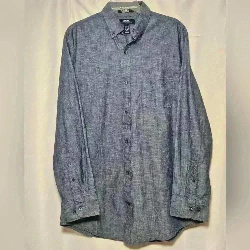 Lands' End Mens Taylored Blue Long Sleeve Cotton Casual Shirt Size 16 x 33